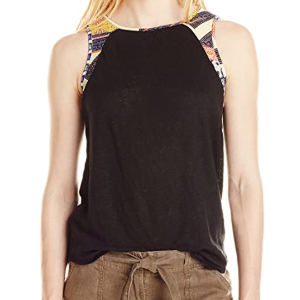 Sanctuary Sleeveless Top Black with Pattern Trim